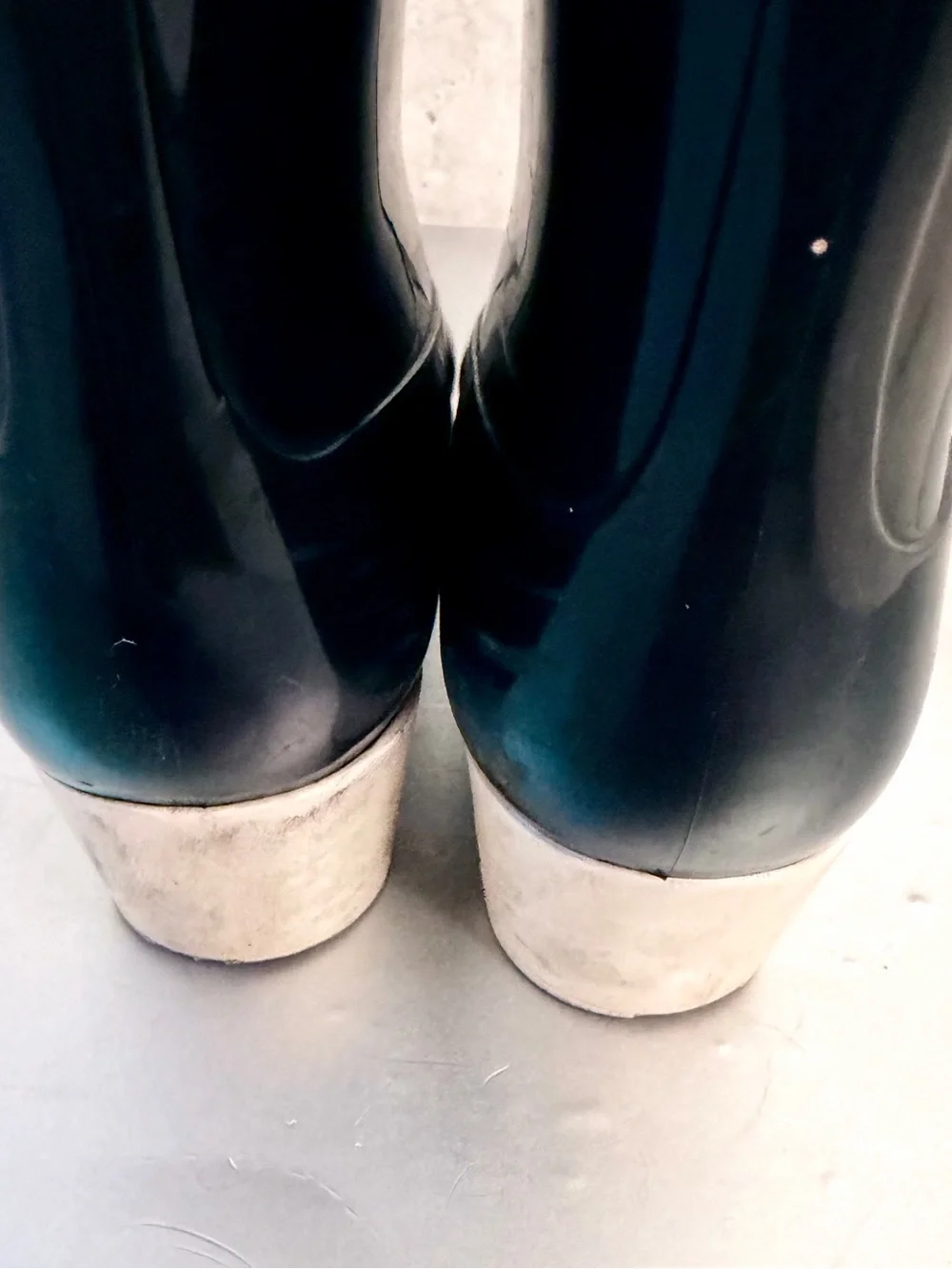 CHANEL Black Rain Boots with Black and White Camellia Details